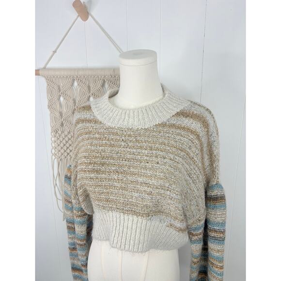 Urban Outfitters Lennon Cropped Crewneck Sweater Medium Stripe Drop Shoulder - Picture 5 of 10